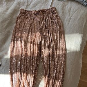 Free People Sequin Ankle Pants in Rose Gold